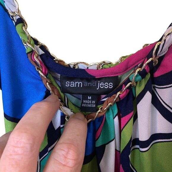 Sam And Jess Retro 70’s Chain Link Sleeveless Dress Size Medium - Picture 3 of 7